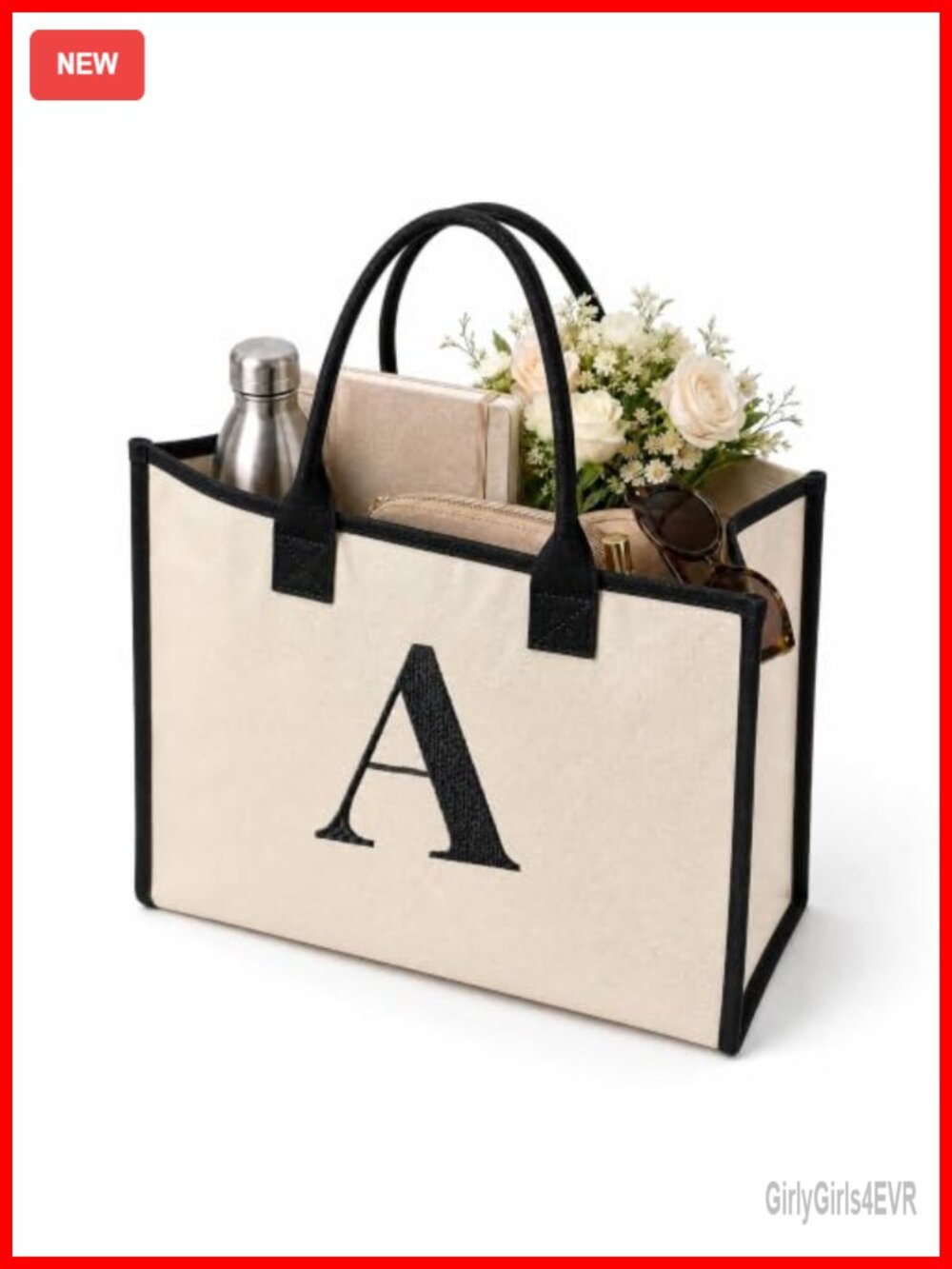 Personalized Canvas Tote Bag for Women, Monogram Beach Grocery Utility Tote